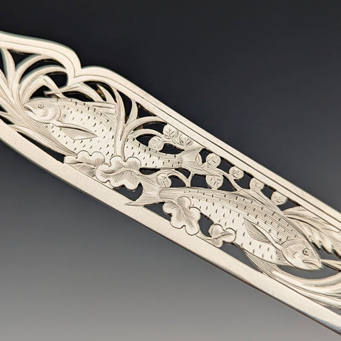 1840 British Antique Pure Silver Handle Fish Cutlery, 4 Pairs, William Sansom