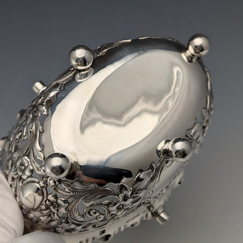 1896 British antique sterling silver basket with earrings and movable handles, 159g, John Round