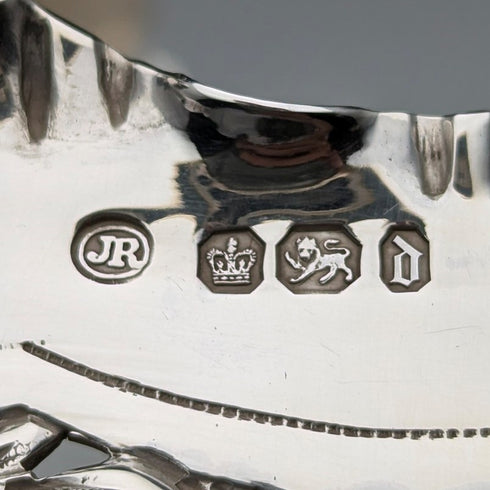 1896 British antique sterling silver basket with earrings and movable handles, 159g, John Round