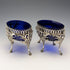1880 British antique sterling silver footed dish pair with cobalt glass liner, Dobson & Sons