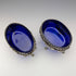 1880 British antique sterling silver footed dish pair with cobalt glass liner, Dobson & Sons