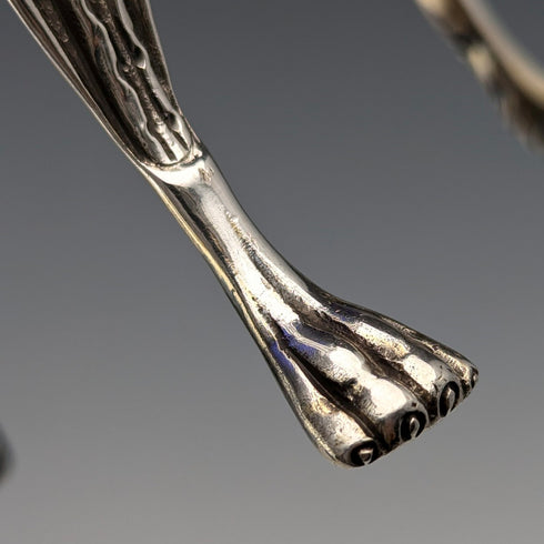 1880 British antique sterling silver footed dish pair with cobalt glass liner, Dobson & Sons