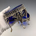 1880 British antique sterling silver footed dish pair with cobalt glass liner, Dobson & Sons