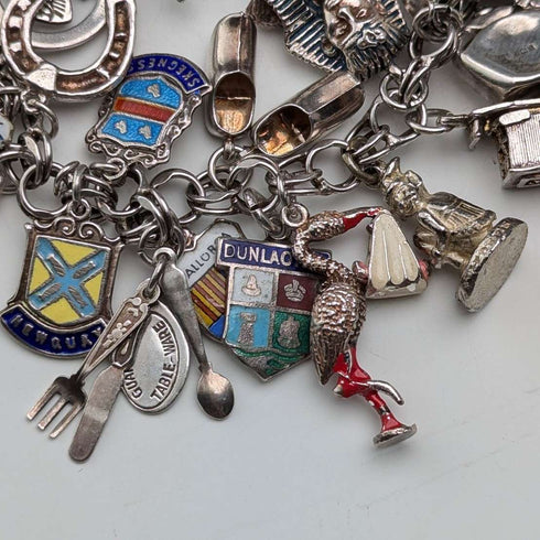 1970s British vintage sterling silver charm bracelet, 89g