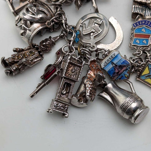 1970s British vintage sterling silver charm bracelet, 89g
