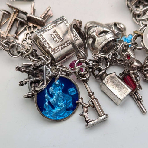 1970s British vintage sterling silver charm bracelet, 89g