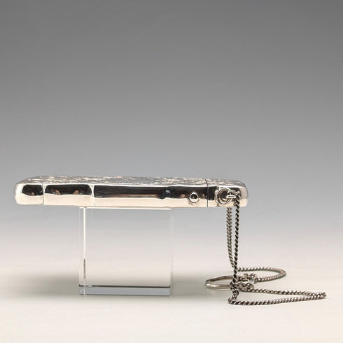 1847 British antique sterling silver card case with chain, 80g, Nathaniel Mills