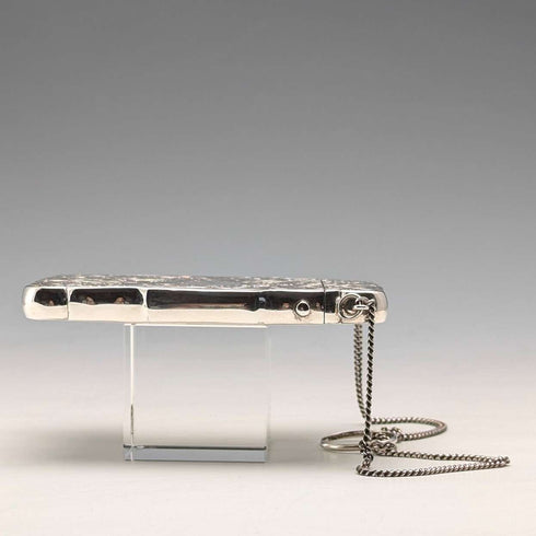 1847 British antique sterling silver card case with chain, 80g, Nathaniel Mills