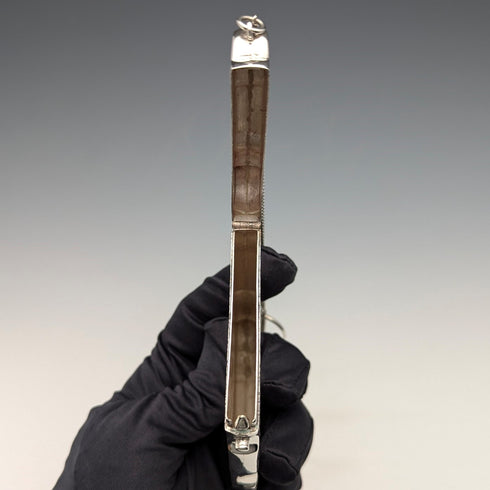 1847 British antique sterling silver card case with chain, 80g, Nathaniel Mills