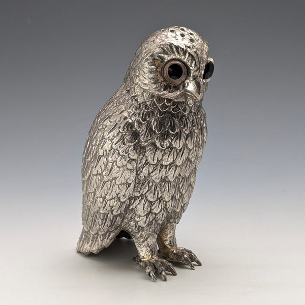Vintage British silver plate owl shaped sugar shaker by Corbell