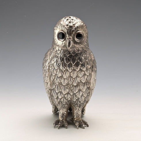 Vintage British silver plate owl shaped sugar shaker by Corbell