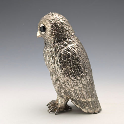 Vintage British silver plate owl shaped sugar shaker by Corbell