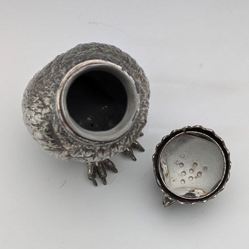 Vintage British silver plate owl shaped sugar shaker by Corbell