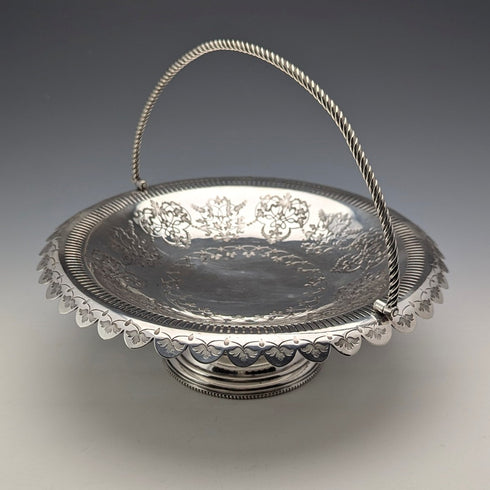 Circa 1900 British antique silver plate basket with movable handle Roberts & Belk