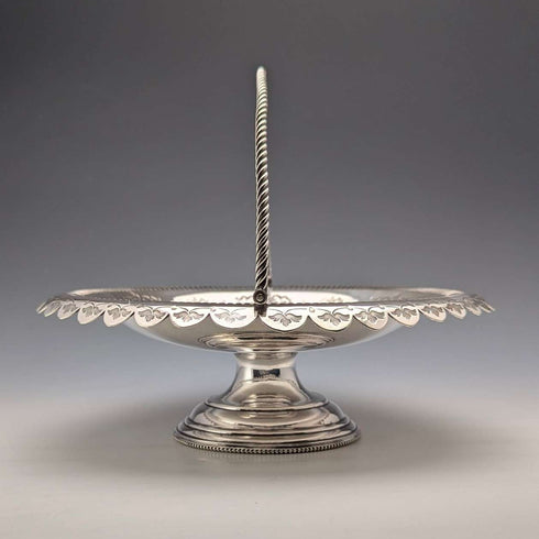 Circa 1900 British antique silver plate basket with movable handle Roberts & Belk