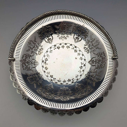 Circa 1900 British antique silver plate basket with movable handle Roberts & Belk
