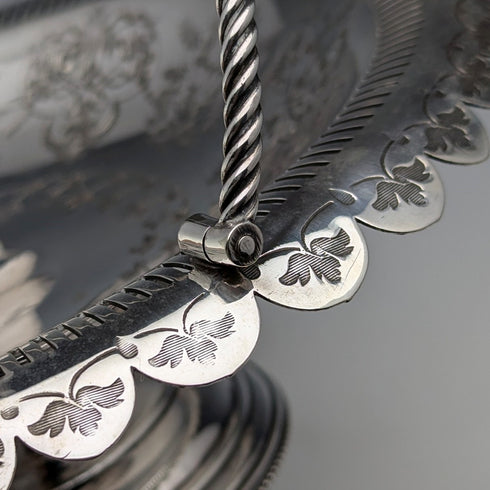 Circa 1900 British antique silver plate basket with movable handle Roberts & Belk