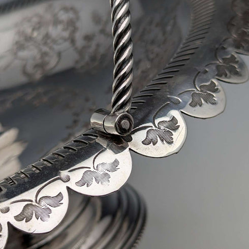 Circa 1900 British antique silver plate basket with movable handle Roberts & Belk