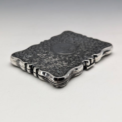 1901 British antique sterling silver double door card case 103g William Aitken