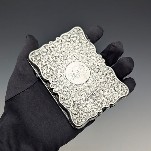 1901 British antique sterling silver double door card case 103g William Aitken