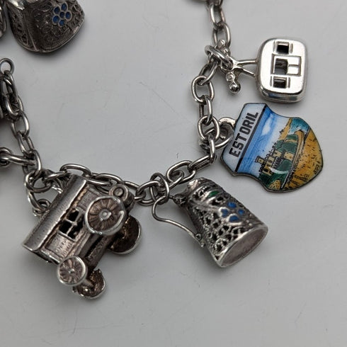 1970年代 英国ヴィンテージ 純銀製 チャームブレスレット 32g