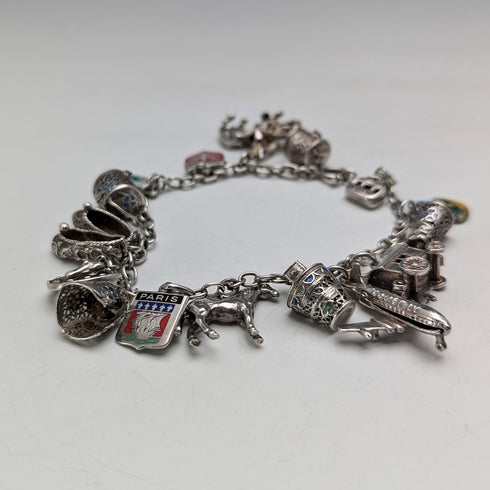 1970年代 英国ヴィンテージ 純銀製 チャームブレスレット 32g