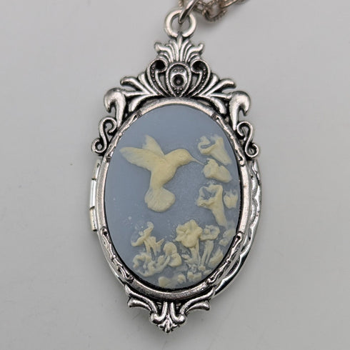 ヴィンテージ ハミングバード カメオ ロケットペンダント ネックレス