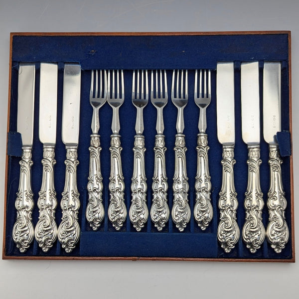 1882 British Antique Silver Plate Cutlery Set of 6 Pairs Elkington