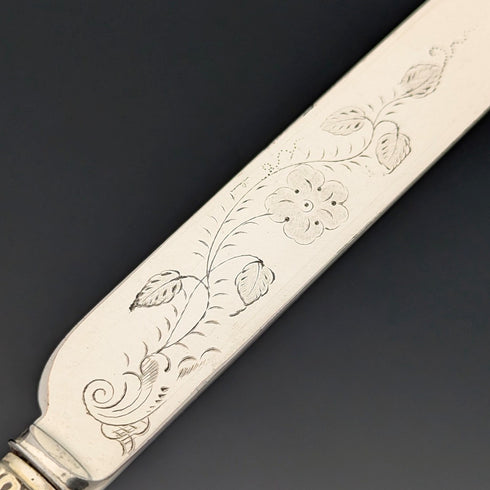 1882 British Antique Silver Plate Cutlery Set of 6 Pairs with Carved Blades, Elkington