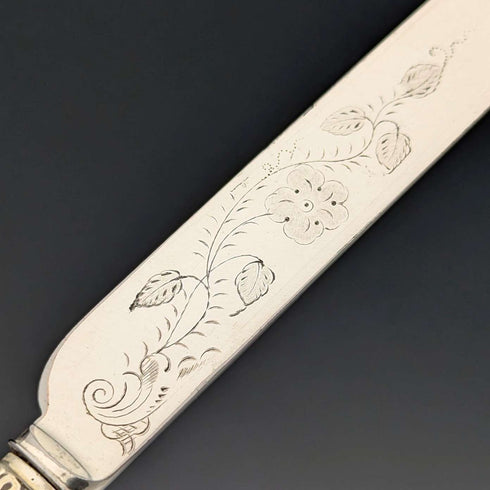 1882年 英国アンティーク シルバープレート カトラリー6ペアセット 彫刻ブレード Elkington