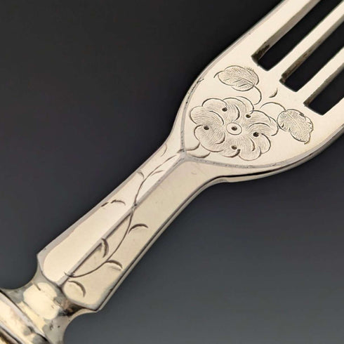 1882年 英国アンティーク シルバープレート カトラリー6ペアセット 彫刻ブレード Elkington