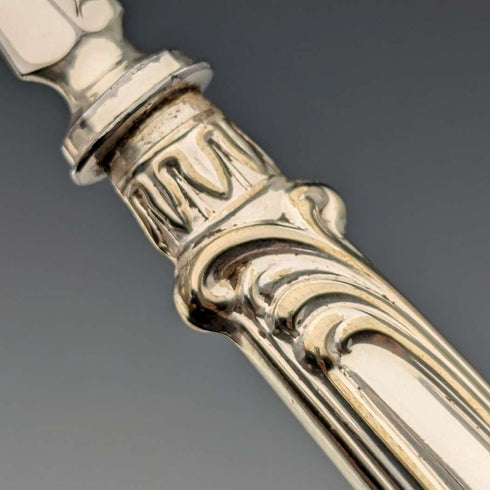 1882年 英国アンティーク シルバープレート カトラリー6ペアセット 彫刻ブレード Elkington
