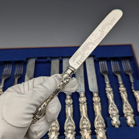 19世紀後半 英国アンティーク シルバープレート カトラリー9ペアセット Martin&Hall