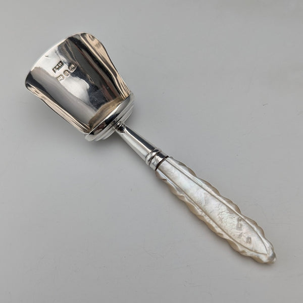 1890 年英國古董純銀和白色珍珠手柄茶盒勺 Hilliard & Thomason