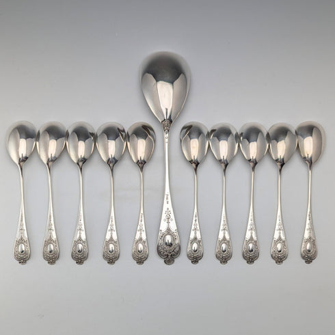 German antique continental silver spoon set of 10 + 1, total weight 205g