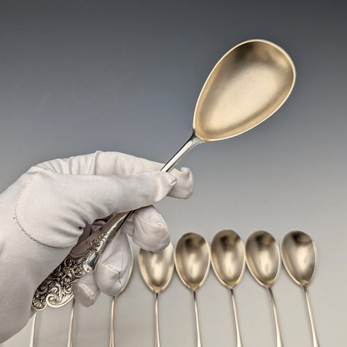 German antique continental silver spoon set of 10 + 1, total weight 205g