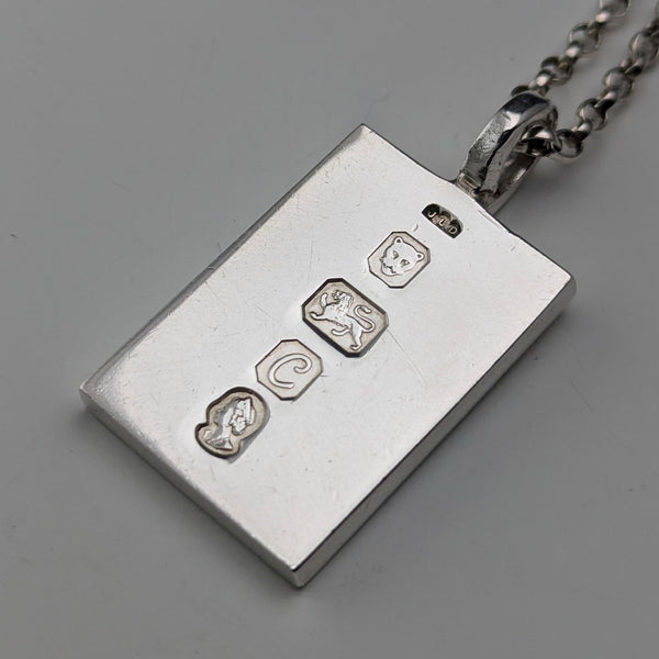 1977 British vintage sterling silver ingot pendant, 1/2 troy ounce, with sterling silver chain