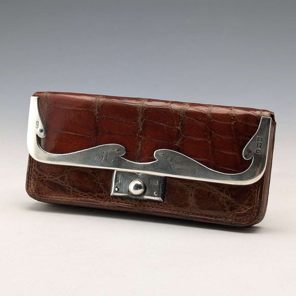 【お取り置き品】1905年 英国アンティーク 純銀装飾 小型革財布 小銭入れ Charles Penny Brown