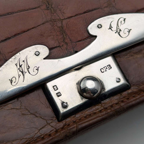 【预留商品】1905年 英国古董 纯银装饰 小型皮夹 零钱袋 Charles Penny Brown