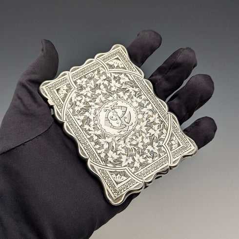 1897 British antique sterling silver card case 66g George Randle