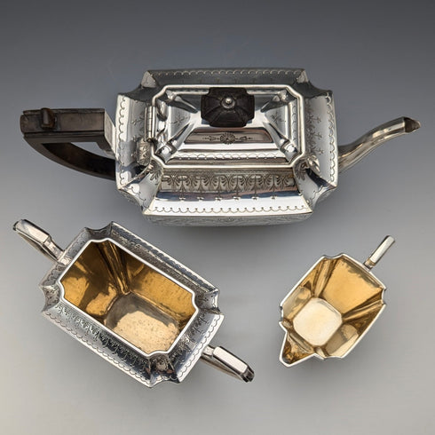 1894年頃 英国アンティーク シルバープレート製 ティーセット 3点セット Atkin Brothers