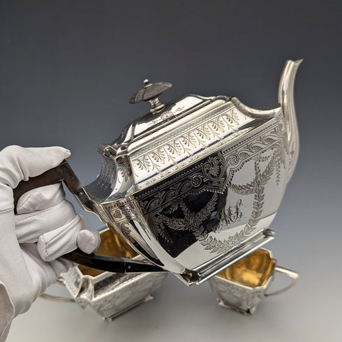 1894年頃 英国アンティーク シルバープレート製 ティーセット 3点セット Atkin Brothers