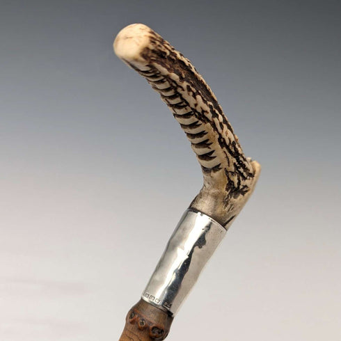 1886 British Antique Riding Crop with Antlers, 50cm