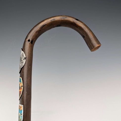 Vintage Men's European Tourist Walking Stick, Brown Shaft, 88cm