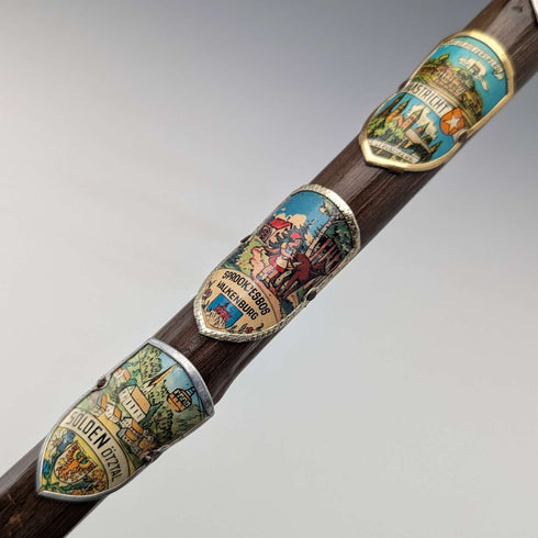 Vintage Men's European Tourist Walking Stick, Brown Shaft, 88cm