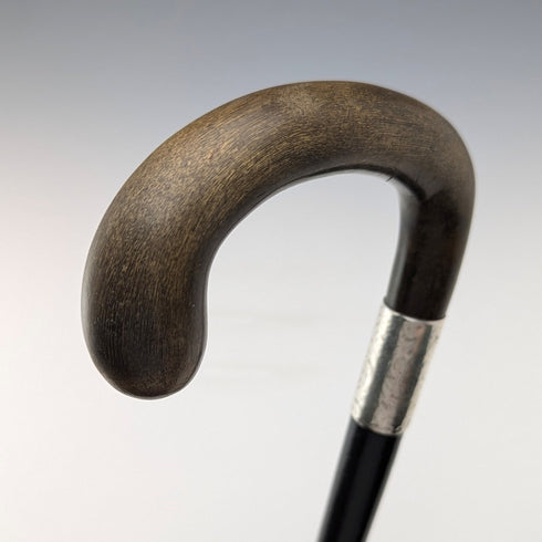1918 British antique men's pure silver decorated horn handle walking stick 82cm