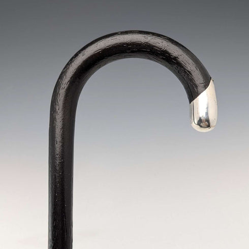 1929 British vintage gentleman's curved handle pure silver decorated walking stick, 83cm