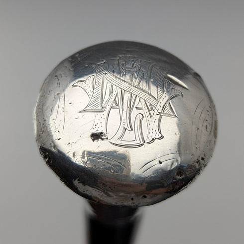 【取置中】1907年 英国アンティーク 紳士用 純銀製 丸ハンドル ステッキ 杖 92cm