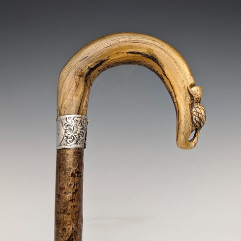 1899 年英國古董男士純銀裝飾牛角手柄手杖 101 厘米