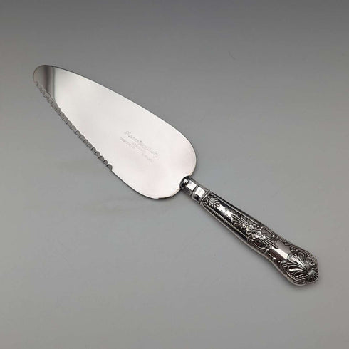 1962 British Vintage Sterling Silver Handle Cake Slicer, Boxed, Harrison Brothers